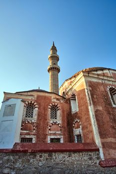 Turkish mosque with minaret in the city of  Rhodes