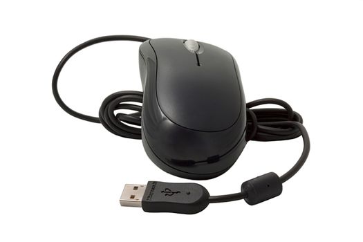 The computer mouse with PORT USB on a white background