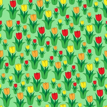 Seamless abstract color pattern of multicolored tulips