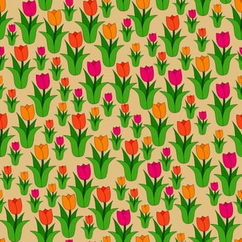 Seamless abstract color pattern of multicolored tulips