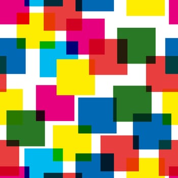 Colorful abstract pattern of multi-colored overlapping squares, white background