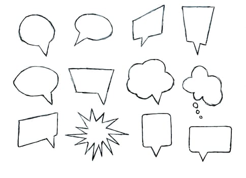 Set of pencil-drawn speech bubbles for design and decoration of chat dialogues animation or comics, flat design