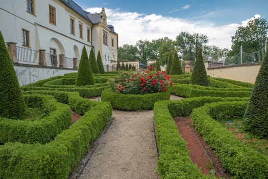 castle garden in the historic center of the European city.