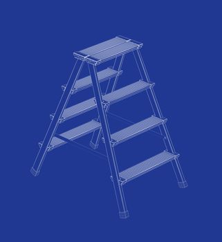 3d wire-frame model of ladder on blue background