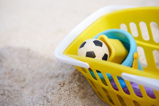 Summer children beach toy Colorful plastic tool set shovel ball bucket basket play game Summertime kid leisure