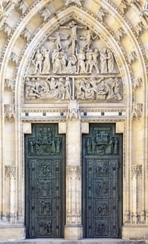 Door of Saint Vitus cathedral in Prague, Czech Republic
