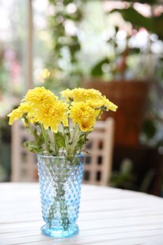 yellow flower in jar