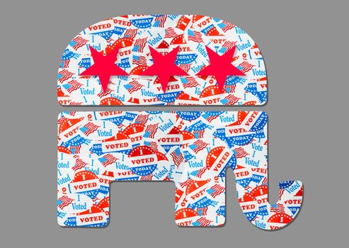 Many voting stickers given to US voters in Presidential election formed in the shape an elephant for Republican party