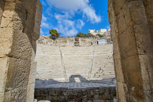 Athens, Greece - FEB 16, 2020 - Theater of Dionysus ruins, Acropolis, Athens, Greece