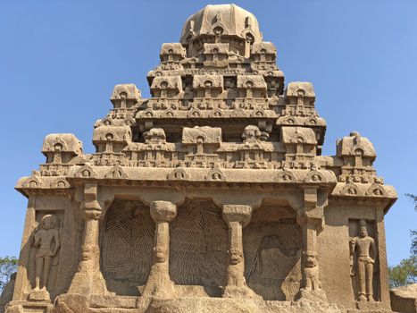 Beautiful view of unfinished monolithic rock cut temple in Mahabalipuram