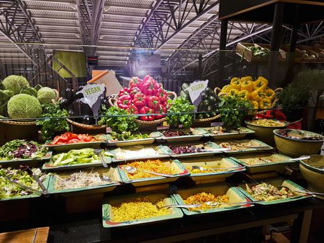 Diverse, colorful and vegan buffet at Hamburg Airport. Germany.