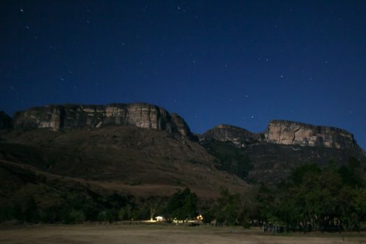 The night sky over Plowmanskop from the Mahai Campsite in Royal Natal National Park. Drakensberg. South Africa