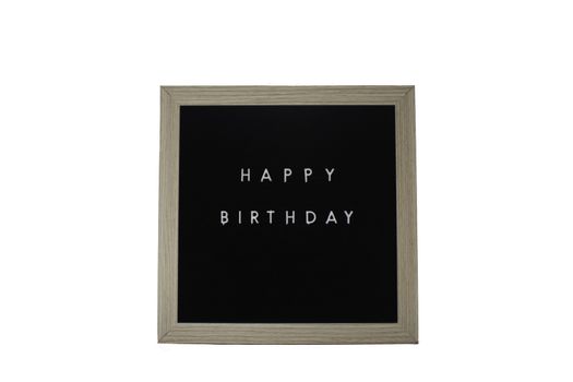 A Sign With a Birch Frame That Says Happy Birthday in White Letters on a Pure White Background