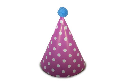 A Pink Birthday Hat with White Polka-Dots on a Pure White Background