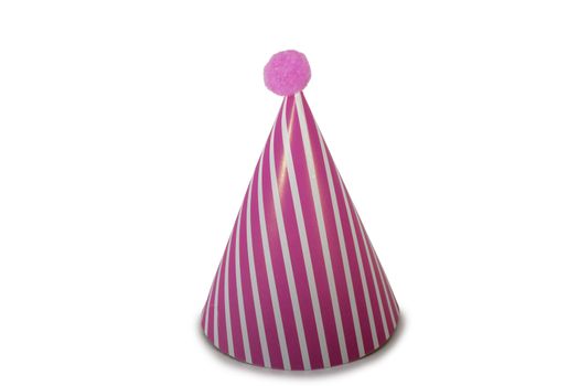 A Pink Striped Birthday Hat on a Pure White Background