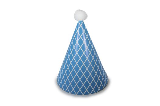 A Light Blue Birthday Hat with Stripes on a Pure White Background
