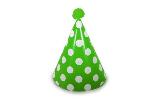 A Light Green Birthday Hat with White Polka-Dots on a Pure White Background