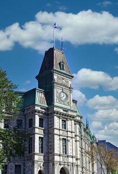 Clock Tower on Stone Building in Quebec City, Quebec, Canada