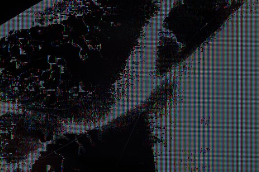 broken lcd tft tn screen flat macro texture with crystal leakage and physical damage cracks.