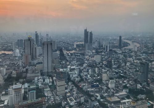 View of PM 2.5 dust in Bangkok city with bad air pollution.