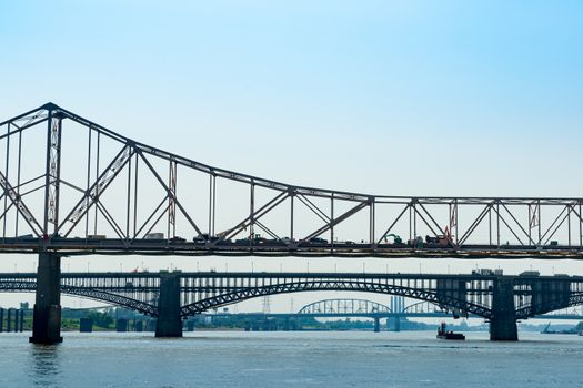 St Louis three bridges cross Mississippi River   Missouri,USA.