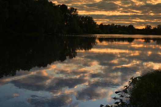 beautiful evening landscape with river