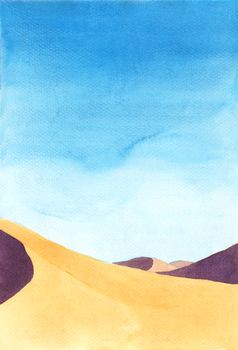 shadow on the sand dunes. Watercolor hand painting illustration.