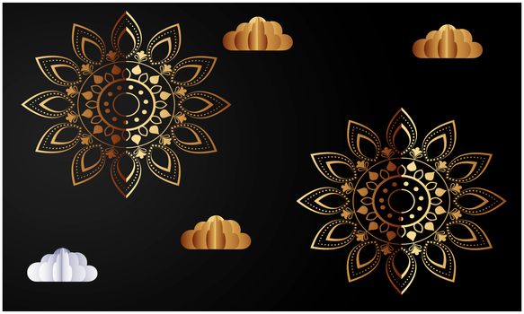 digital textile design of gold clouds with flowers on abstract backgrounds