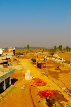 jaipur, Rajasthan, India,- june 2020 : Drone view of an new modern agriculture lands in jaipur