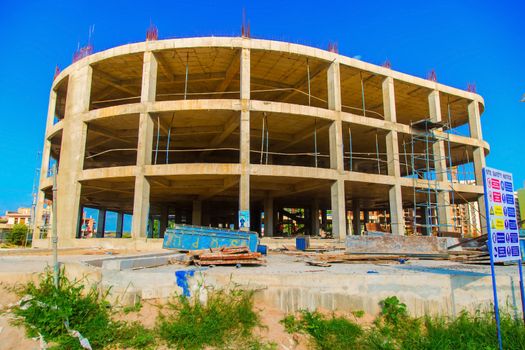 ranchi, India - june 2019 : aerial view of an under construction Dome Shape buildings in ranchi