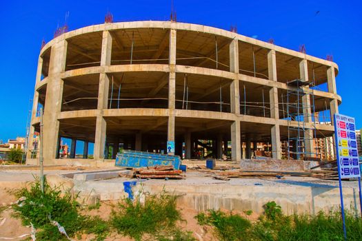 ranchi, India - june 2019 : aerial view of an under construction Dome Shape buildings in ranchi