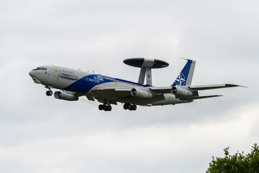 NATO E-3 AWACS aircraft flying through RAF Mildenhall