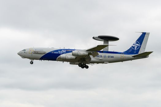 NATO E-3 AWACS aircraft flying through RAF Mildenhall