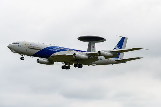 NATO E-3 AWACS aircraft flying through RAF Mildenhall