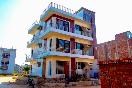 ahmedabad, Gujrat, India,- june 2019 : view of an new constructions of small home in ahmedabad