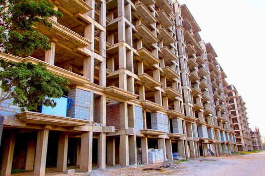 ahmedabad, Gujrat, India,- june 2019 : view of an new construction of big buildings in ahmedabad