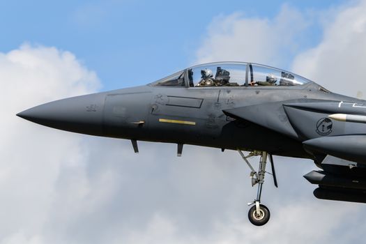 F-15 Eagle Jet on final approach to land at RAF Lakenheath