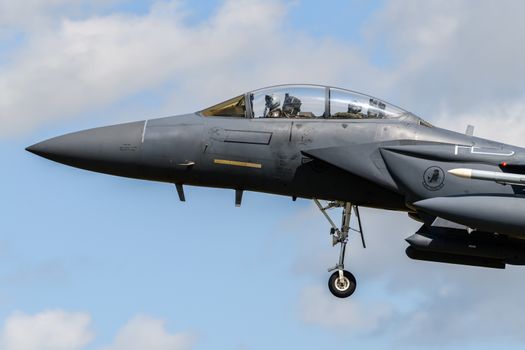 F-15 Eagle Jet on final approach to land at RAF Lakenheath