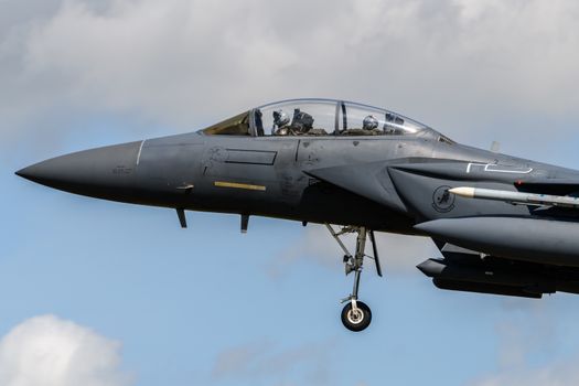 F-15 Eagle Jet on final approach to land at RAF Lakenheath