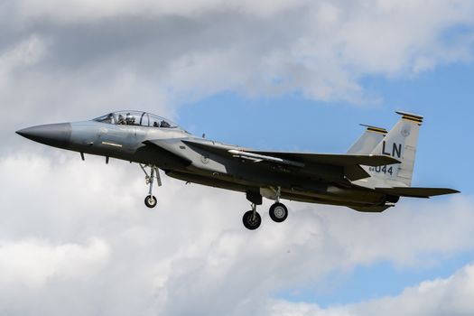 F-15 Eagle Jet on final approach to land at RAF Lakenheath