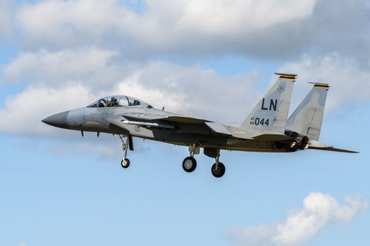 F-15 Eagle Jet on final approach to land at RAF Lakenheath