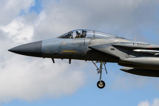 F-15 Eagle Jet on final approach to land at RAF Lakenheath