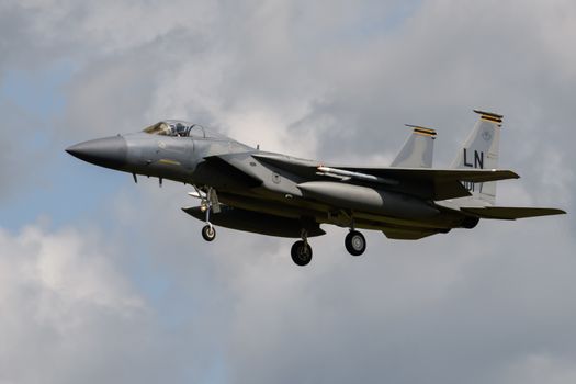 F-15 Eagle Jet on final approach to land at RAF Lakenheath