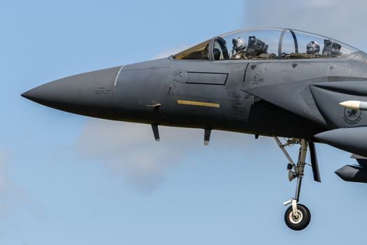 F-15 Eagle Jet on final approach to land at RAF Lakenheath