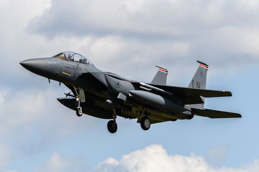 F-15 Eagle Jet on final approach to land at RAF Lakenheath