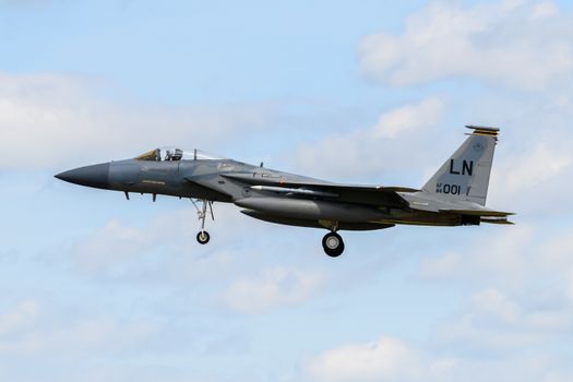 F-15 Eagle Jet on final approach to land at RAF Lakenheath