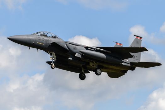 F-15 Eagle Jet on final approach to land at RAF Lakenheath