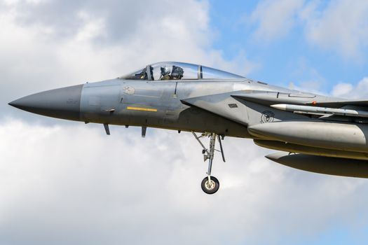 F-15 Eagle Jet on final approach to land at RAF Lakenheath