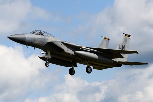 F-15 Eagle Jet on final approach to land at RAF Lakenheath