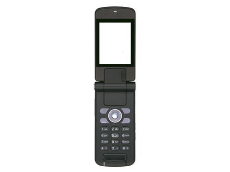 Old black mobile phone isolated on white background